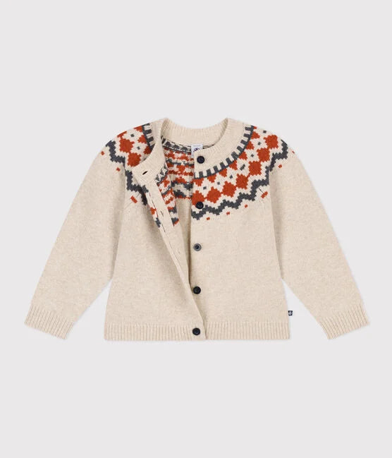 UNISEX' COTTON AND WOOL JACQUARD CARDIGAN