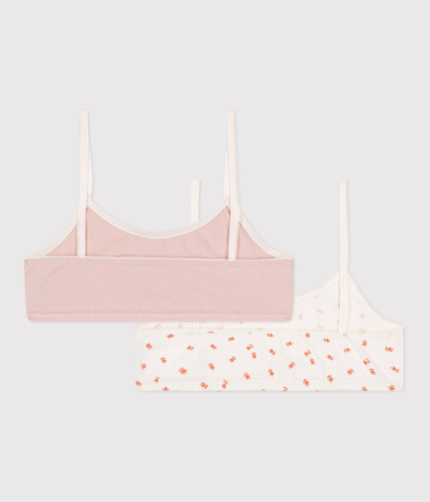 GIRLS' FLOWER COTTON AND ELASTANE BRALETTES - 2-PACK