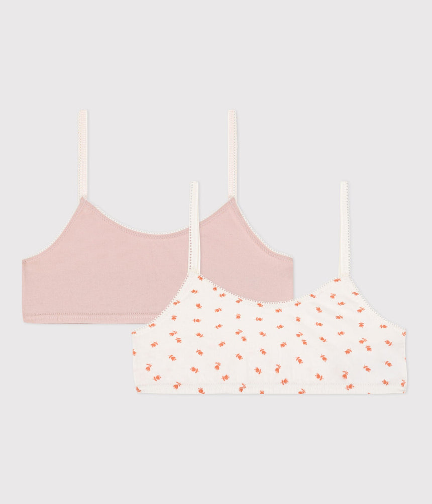 GIRLS' FLOWER COTTON AND ELASTANE BRALETTES - 2-PACK