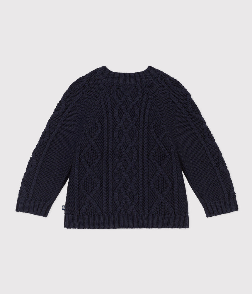 BABIES' CABLE KNIT COTTON PULLOVER
