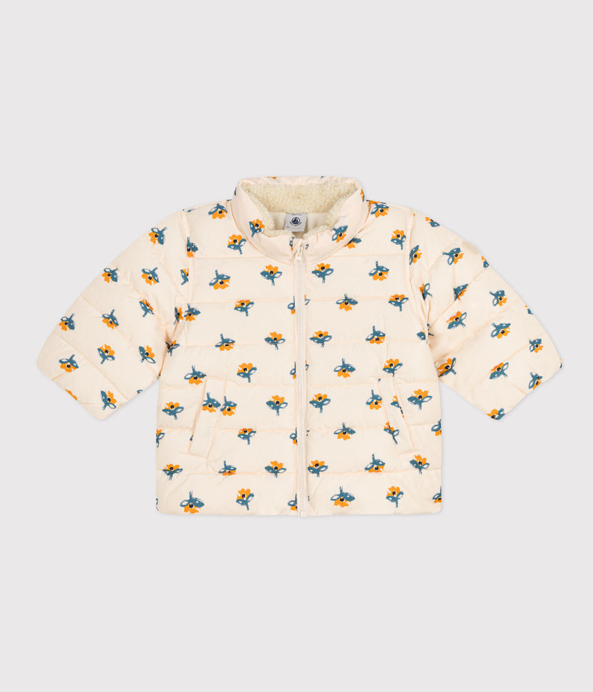 BABIES' PATTERNED PUFFER JACKET WITH RETRACTABLE HOOD