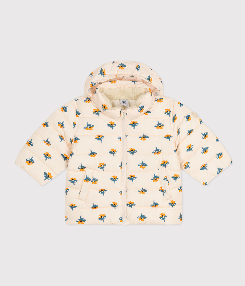 BABIES' PATTERNED PUFFER JACKET WITH RETRACTABLE HOOD