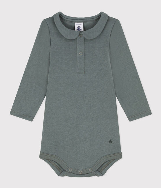 BABIES' LONG-SLEEVED COTTON BODYSUIT WITH COLLAR