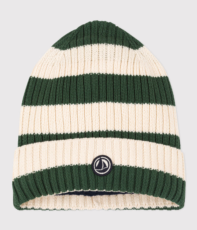 UNISEX  FLEECE LINED STRIPY KNITTED HAT