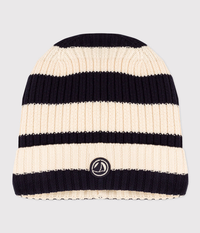 UNISEX  FLEECE LINED STRIPY KNITTED HAT