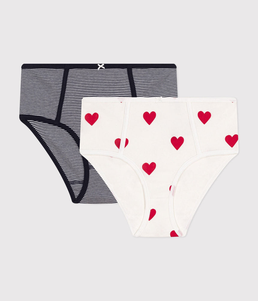 WOMEN HEART AND STRIPE HIGH-WAISTED COTTON BRIEFS - 2-PACK