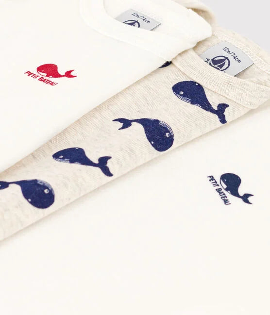 BABIES LONG-SLEEVED COTTON WHALE THEMED BODYSUITS - PACK OF 3