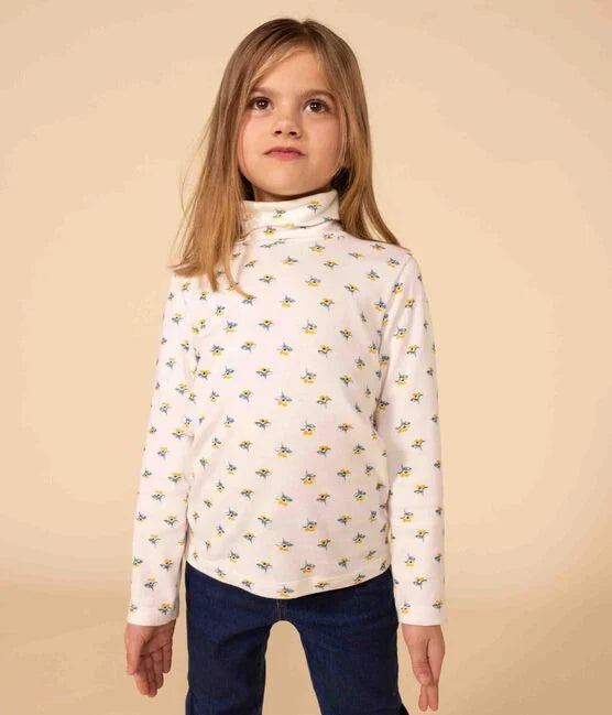 GIRLS FLORAL PRINT COTTON POLO NECK