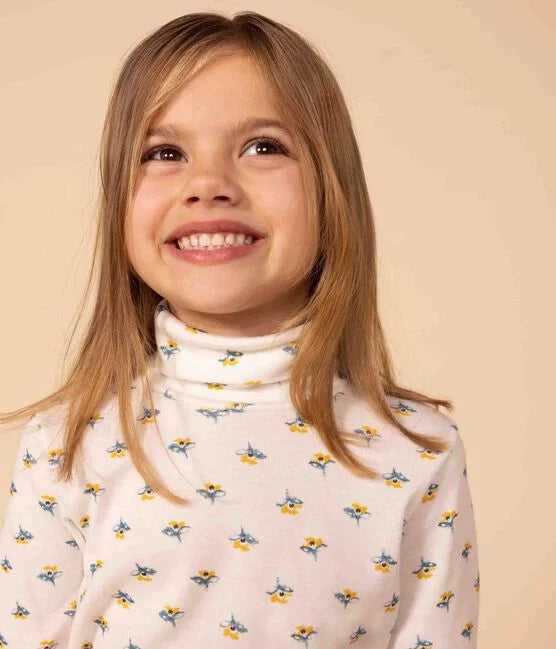 GIRLS FLORAL PRINT COTTON POLO NECK