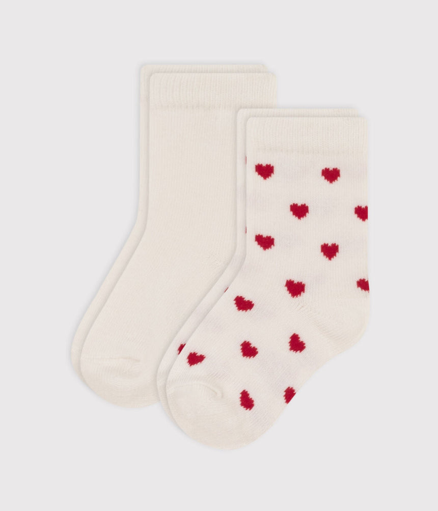 BABIES' COTTON JERSEY HEART PATTERNED SOCKS - 2-PACK