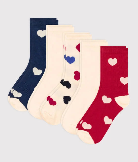 CHILDREN'S UNISEX HEART PATTERNED SOCKS - 5-PACK