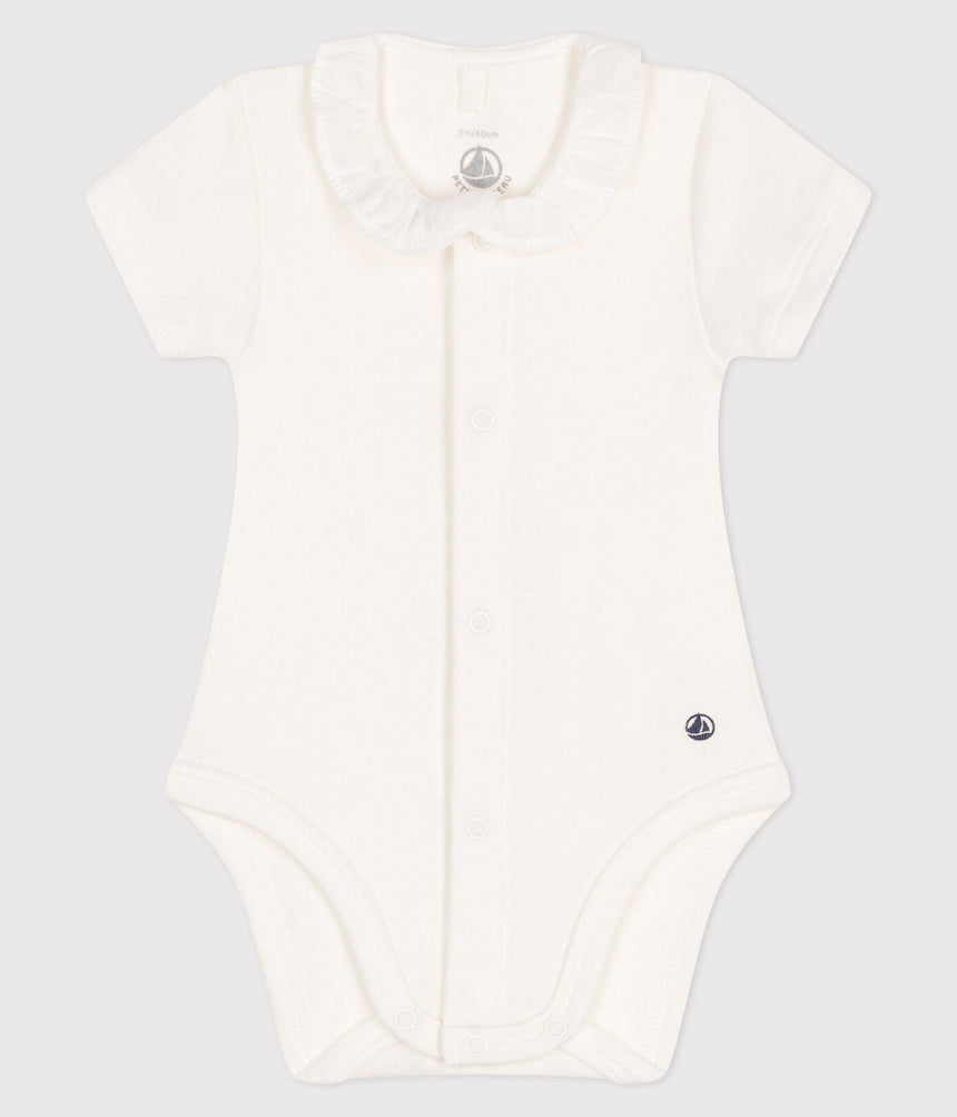 BABIES' SHORT-SLEEVED BODYSUIT WITH A RUFF