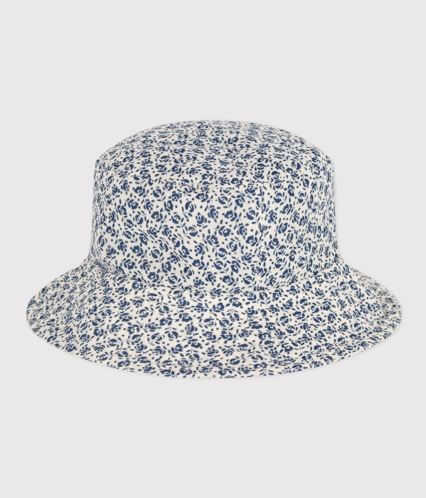 GIRLS' BLUE FLORAL COTTON GAUZE FLOPPY SUN HAT