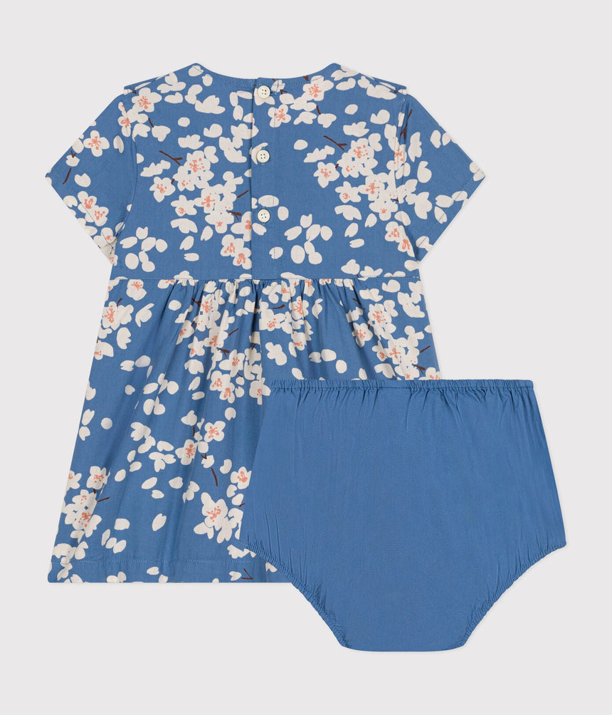 BABY GIRLS' SHORT-SLEEVED POPLIN DRESS AND BLOOMERS