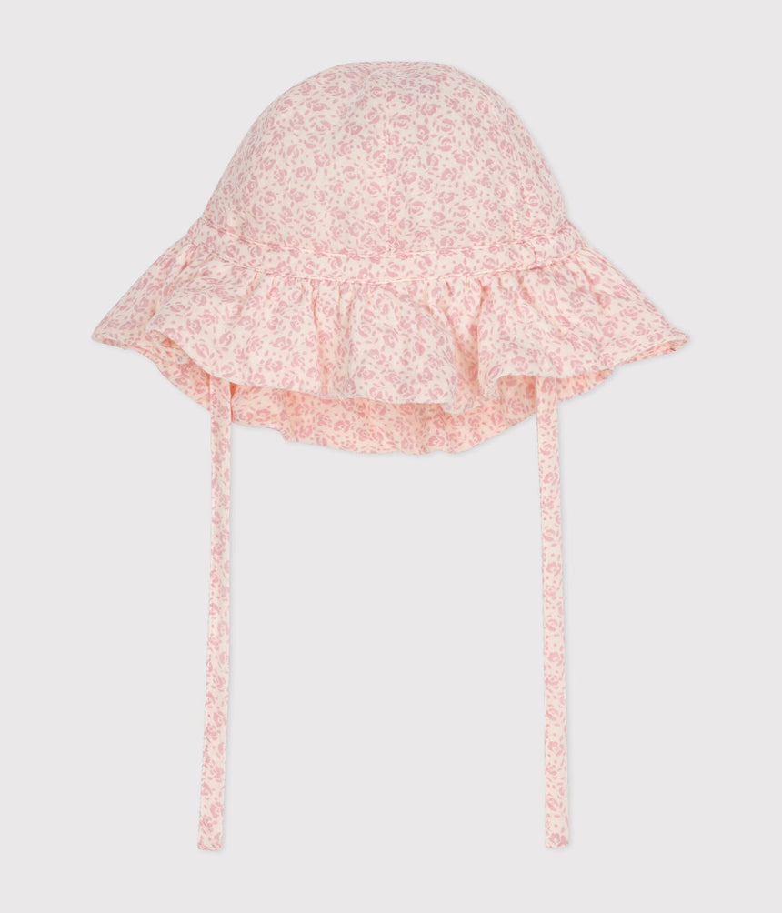 BABY GIRLS' PINK FLORAL COTTON GAUZE SUN HAT