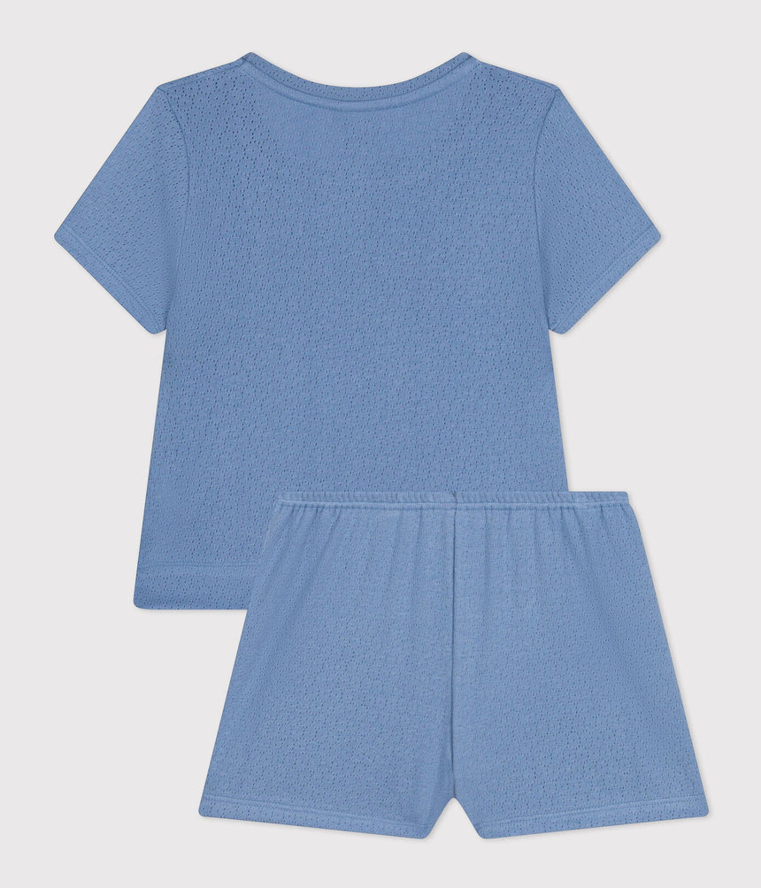 GIRLS' PLAIN OPENWORK COTTON SHORT PYJAMAS