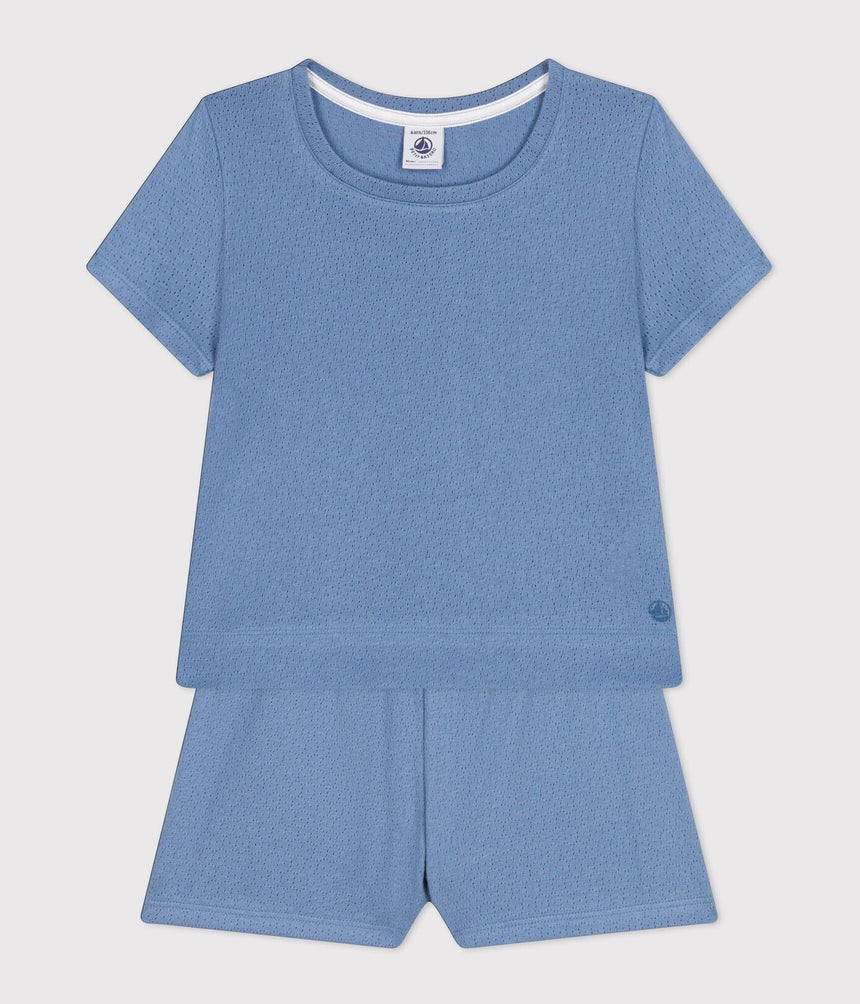 GIRLS' PLAIN OPENWORK COTTON SHORT PYJAMAS