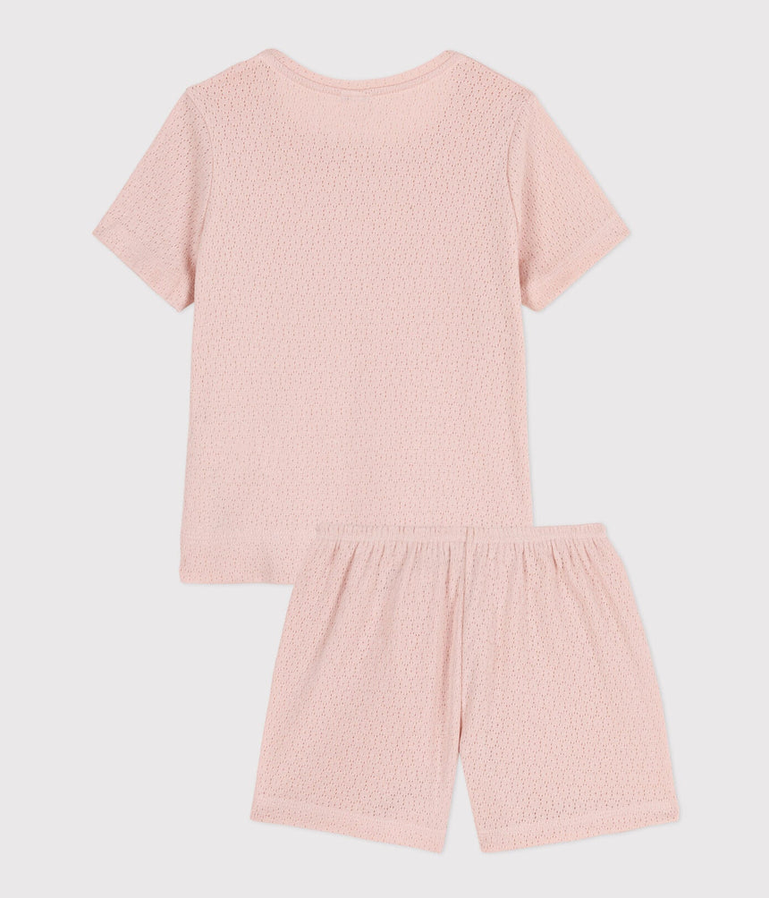 GIRLS' PLAIN OPENWORK COTTON SHORT PYJAMAS