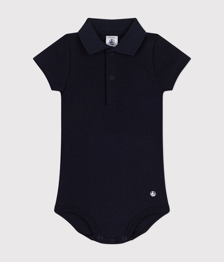 BABIES' SHORT-SLEEVED COTTON BODYSUIT WITH POLO SHIRT COLLAR