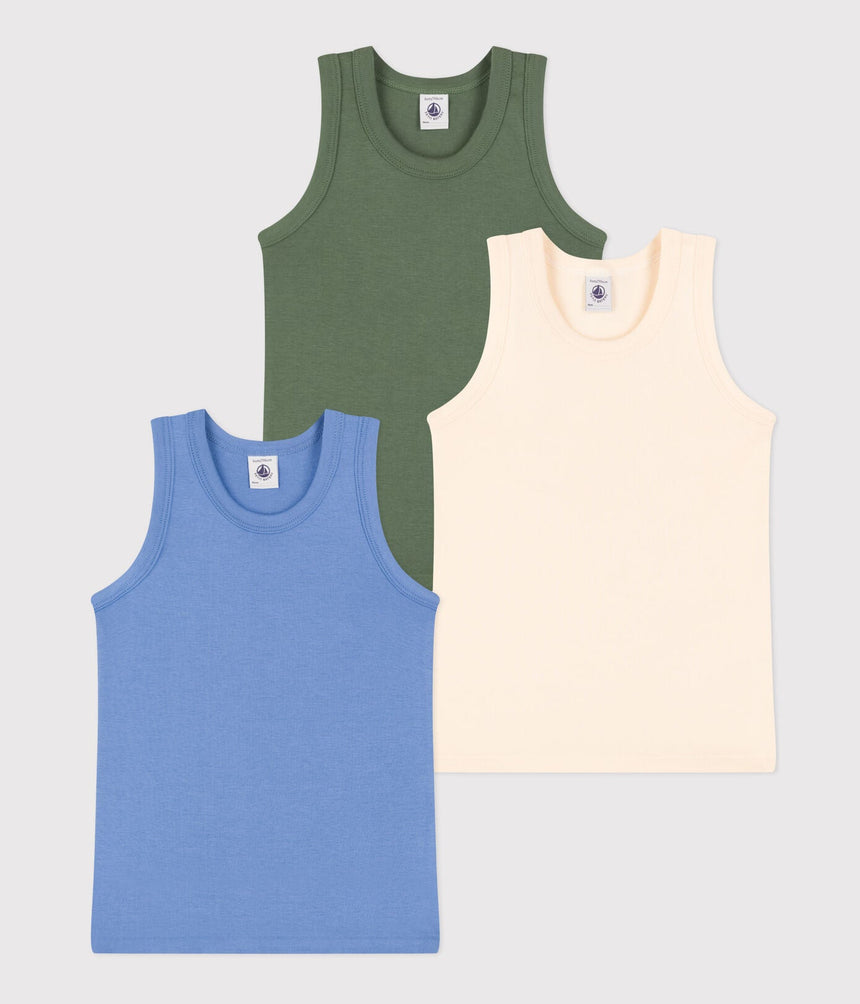 CHILDREN'S PLAIN COTTON VEST TOPS -3-PACK