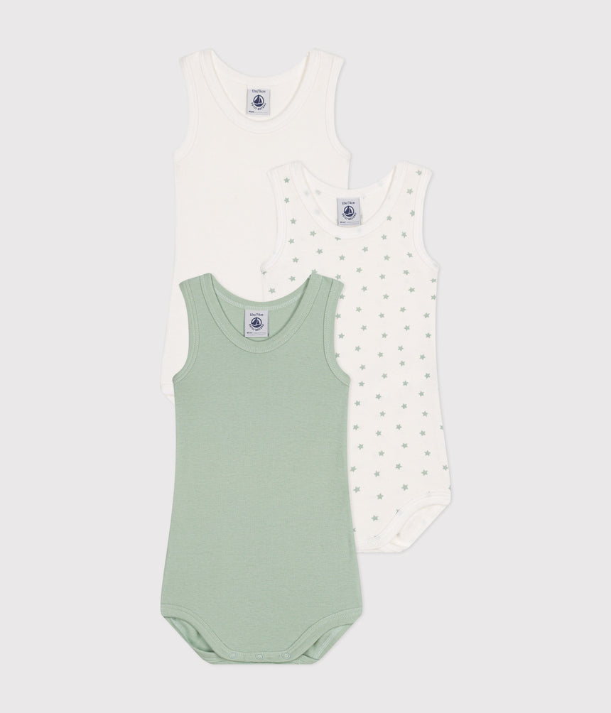 BABIES' SLEEVELESS COTTON BODYSUITS - 3-PACK