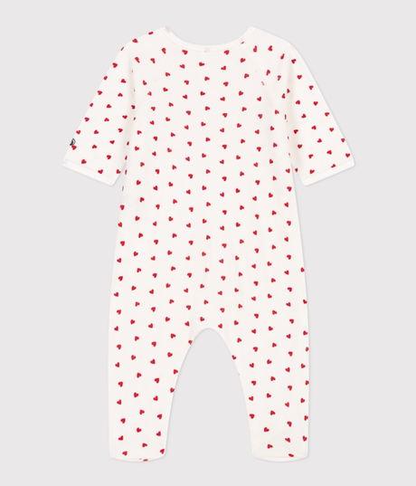 UNISEX BABY SLEEPSUIT IN VELOUR WITH A SMALL HEART PRINT