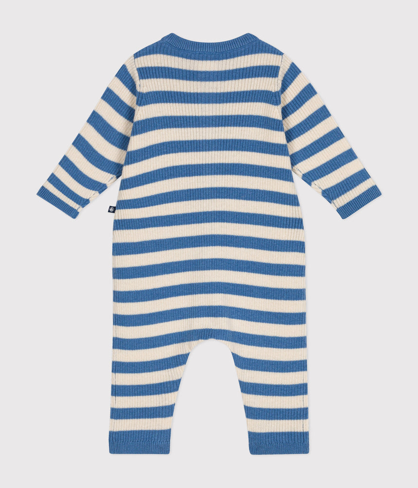 BABIES' STRIPY WOOL AND COTTON KNIT JUMPSUIT