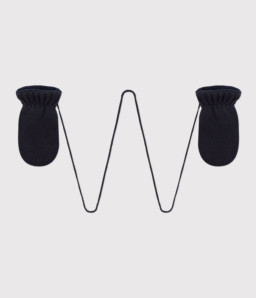 BABIES' PLAIN KNITTED FLEECE-LINED MITTENS