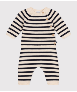 BABIES' WOOL/COTTON KNIT SAILOR STRIPED CLOTHING - 2-PIECE SET