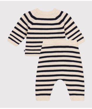 BABIES' WOOL/COTTON KNIT SAILOR STRIPED CLOTHING - 2-PIECE SET