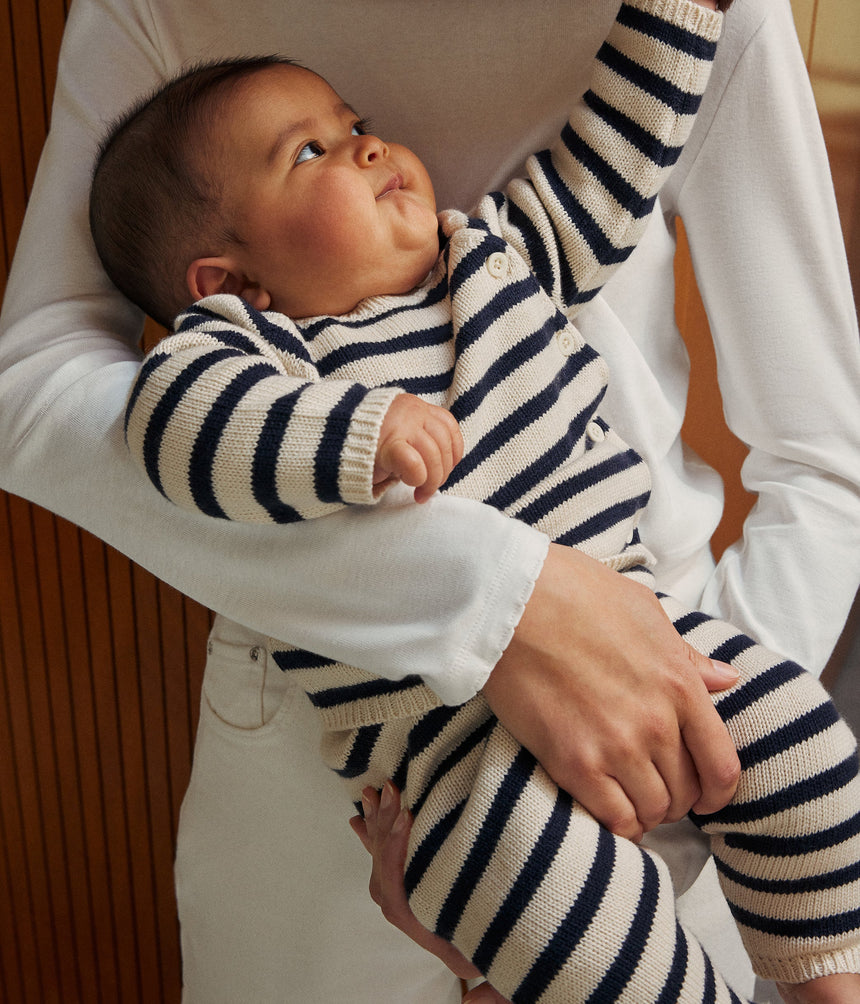 BABIES' WOOL/COTTON KNIT SAILOR STRIPED CLOTHING - 2-PIECE SET