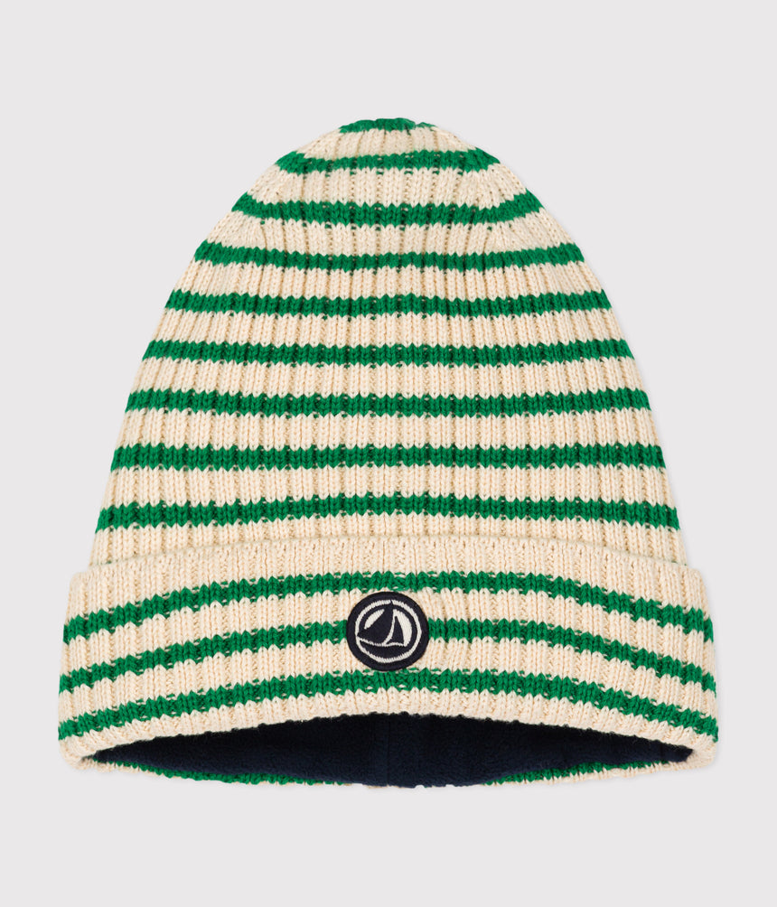 Children's Stripy Knitted Beanie Hat Lined In Polar Fleece