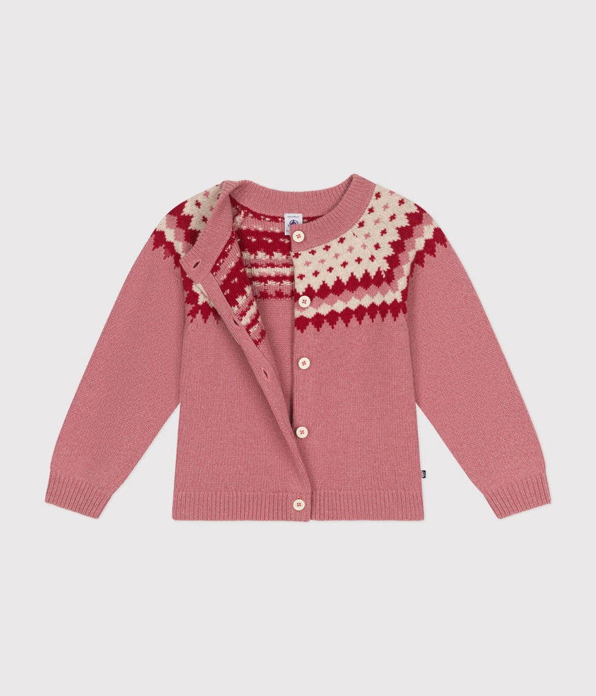 GIRLS' COTTON AND WOOL JACQUARD CARDIGAN