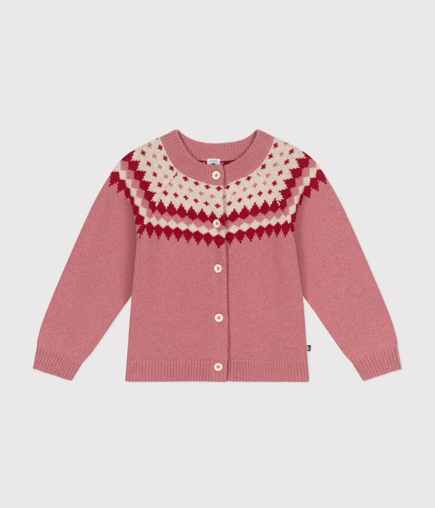 GIRLS' COTTON AND WOOL JACQUARD CARDIGAN