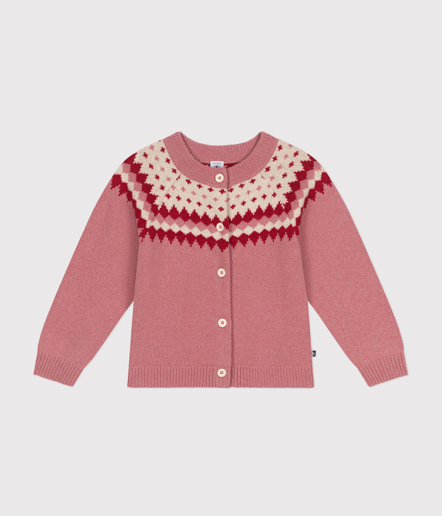 Girls' Cotton And Wool Jacquard Cardigan