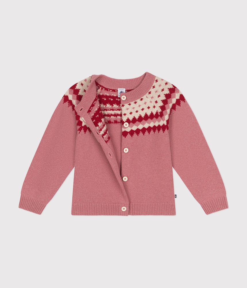 Girls' Cotton And Wool Jacquard Cardigan