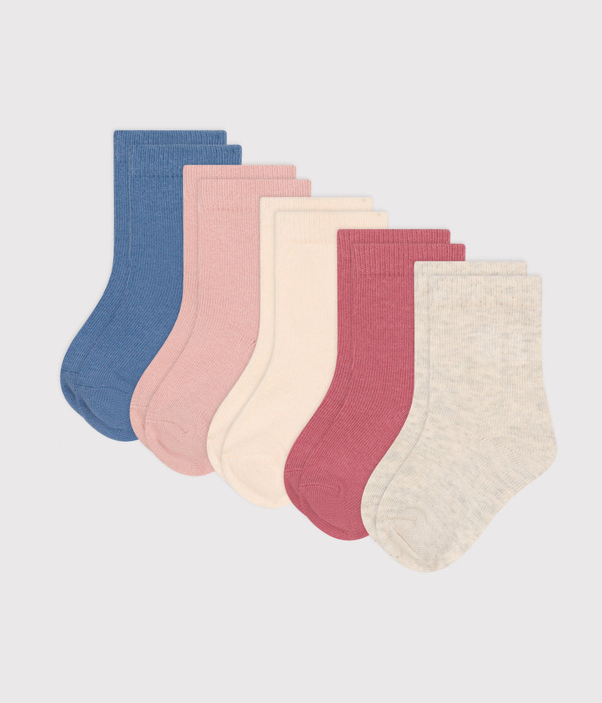 BABIES' PLAIN COTTON SOCKS - 5-PACK