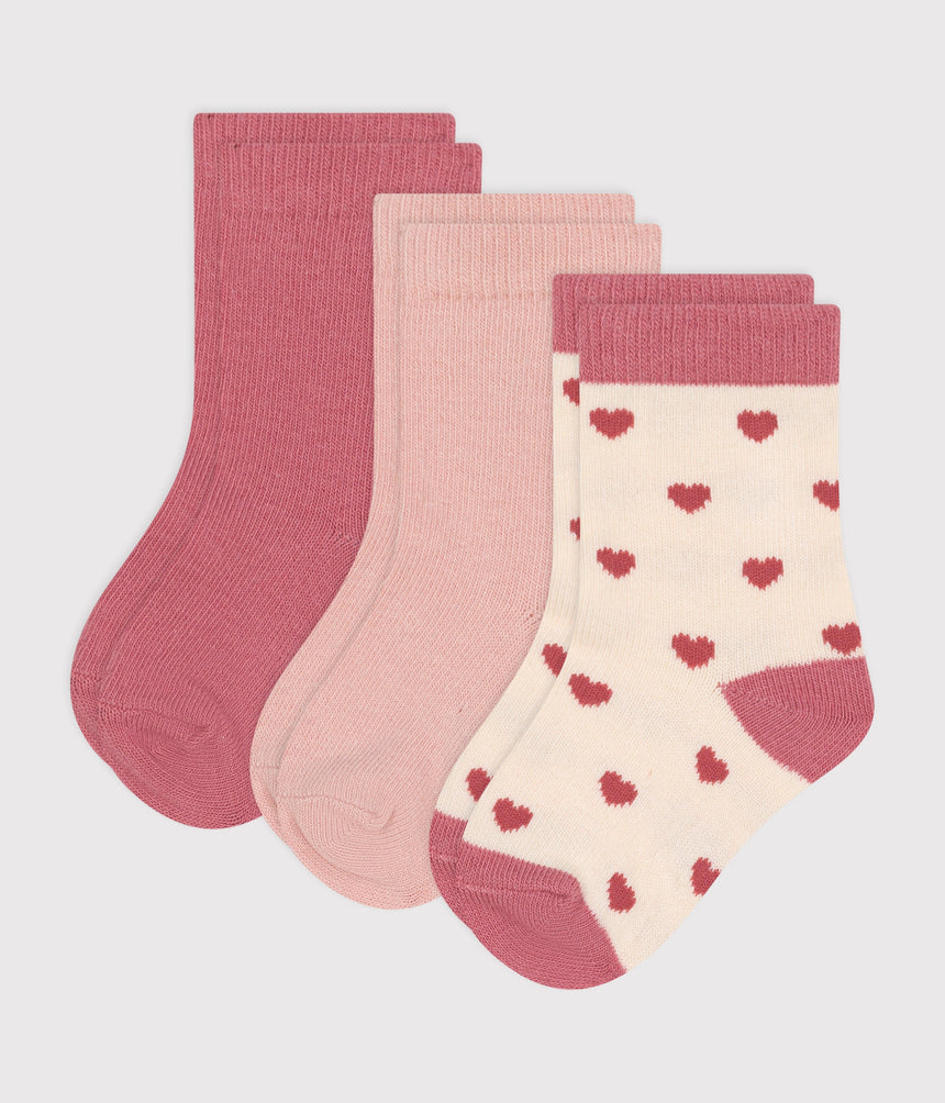 BABIES' HEART-PATTERN COTTON SOCKS - 3-PACK