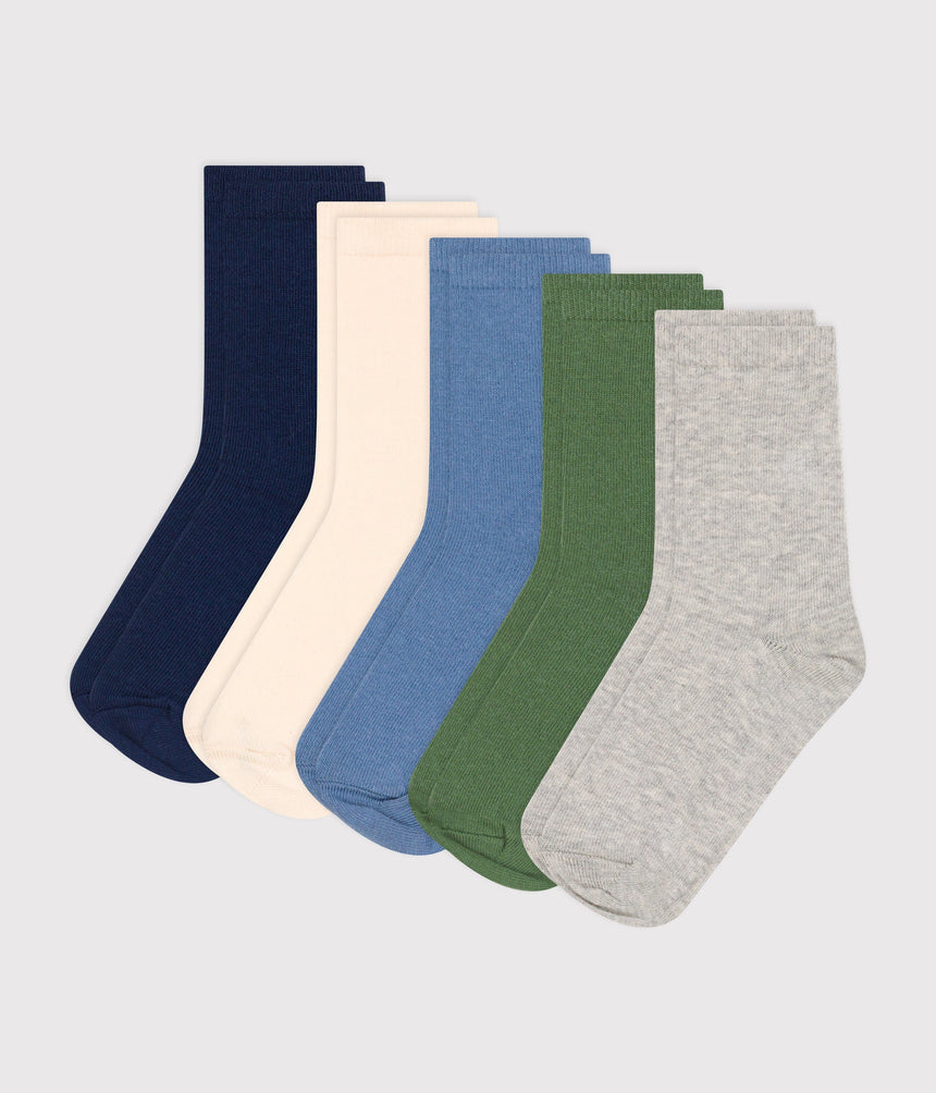 CHILDREN'S PLAIN COTTON SOCKS - 5-PACK