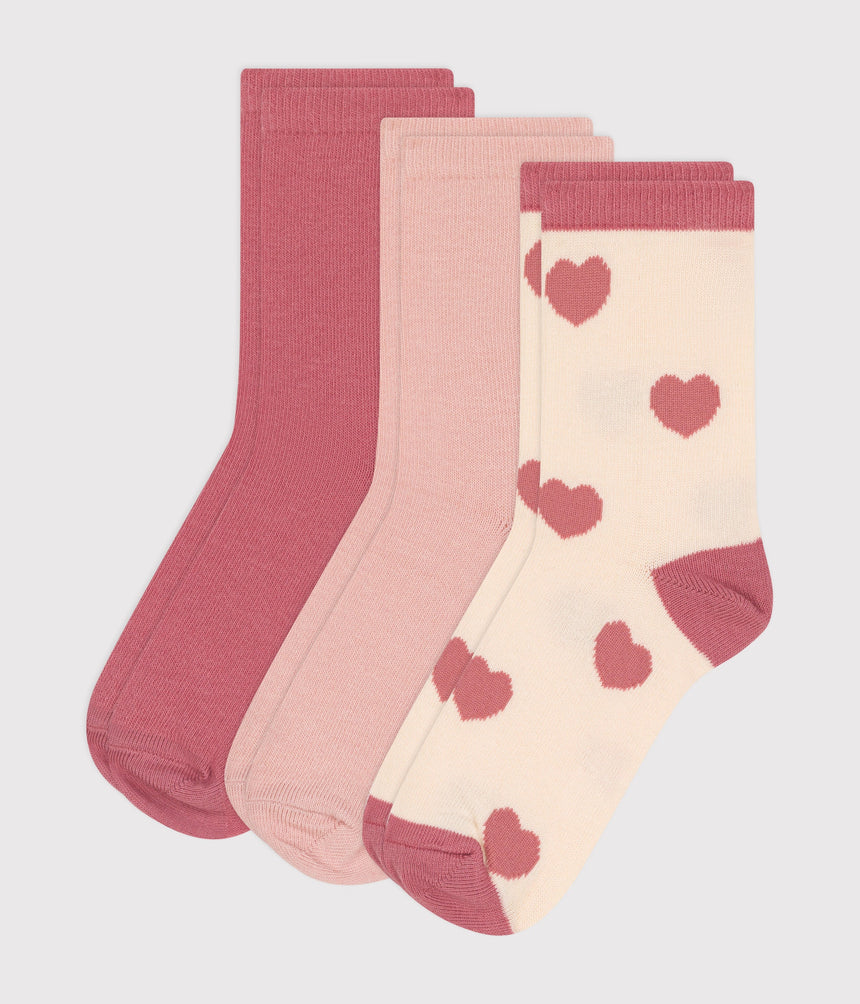 CHILDREN'S HEART-PATTERNED COTTON SOCKS - 3-PACK