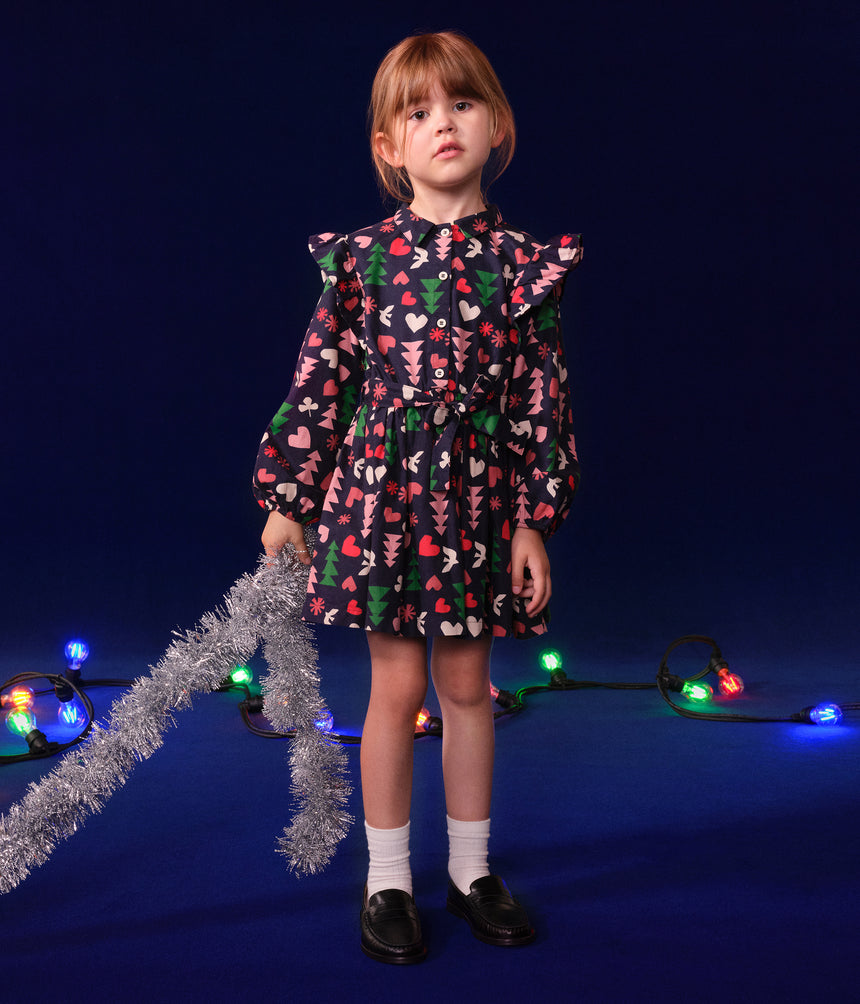 LITTLE GIRLS' LONG-SLEEVED FLANNEL DRESS