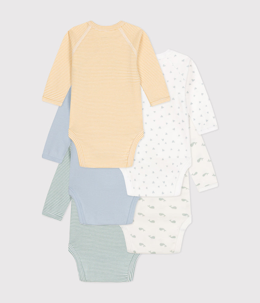 BABIES' LONG-SLEEVED WRAPOVER COTTON BODYSUITS - 5-PACK