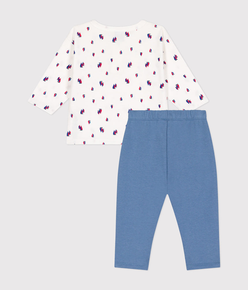 BABIES' COTTON FLEECE DUNGAREES AND T-SHIRT