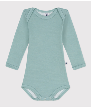 BABIES' STRIPY LONG-SLEEVED COTTON/WOOL BODYSUIT