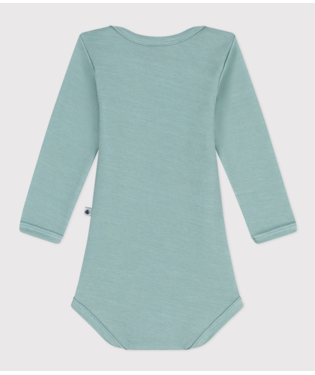 BABIES' STRIPY LONG-SLEEVED COTTON/WOOL BODYSUIT