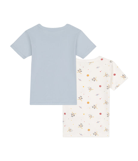 CHILDREN'S SHORT-SLEEVED COTTON SPACE-THEMED T-SHIRTS - 2-PACK