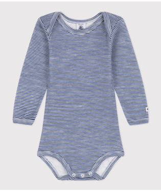 LONG-SLEEVED STRIPED  WOOL AND COTTON BABYGROW