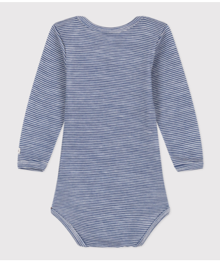 LONG-SLEEVED STRIPED  WOOL AND COTTON BABYGROW