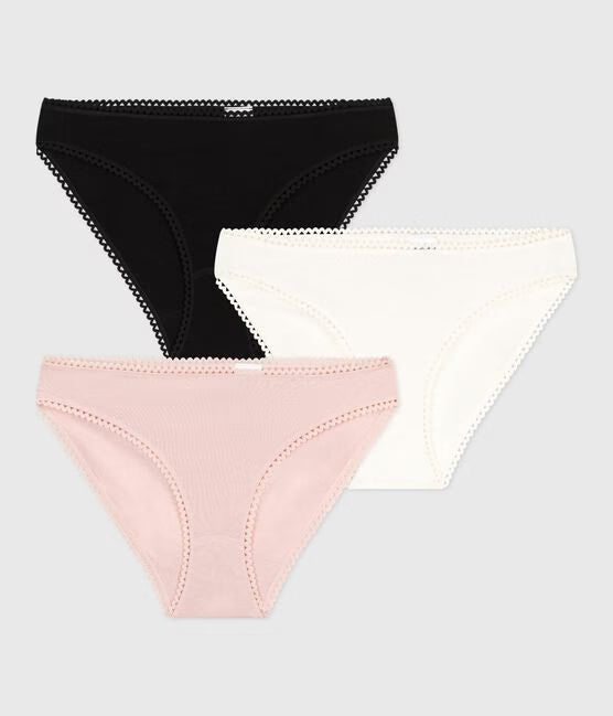 WOMENS PLAIN COTTON AND ELASTANE BRIEFS-3-PACK