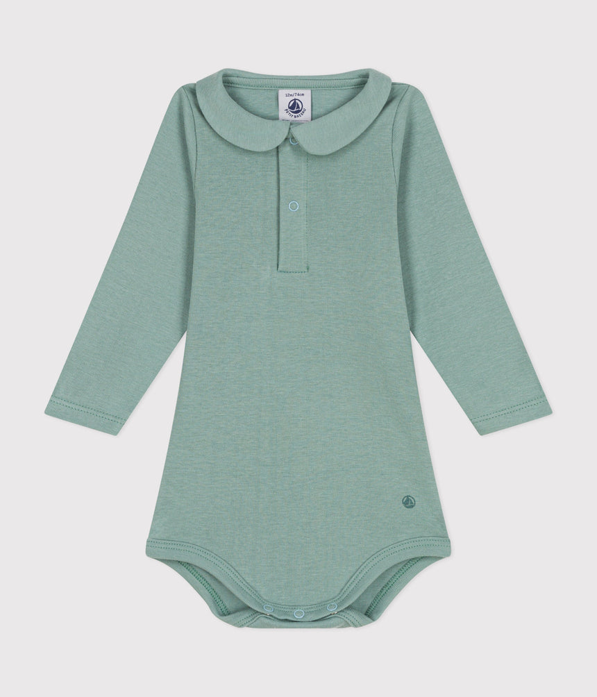 BABIES' LONG-SLEEVED COTTON BODYSUIT WITH A COLLAR